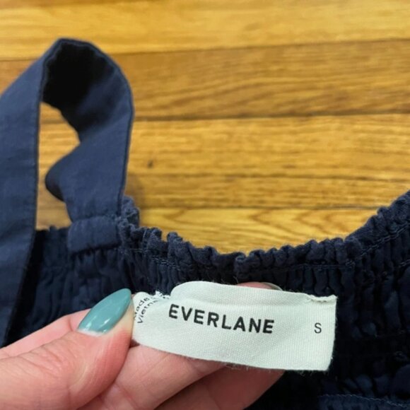Everlane Navy Blue Smocked Cotton Poplin Tank Maxi Dress Women's Size Small - Picture 3 of 3